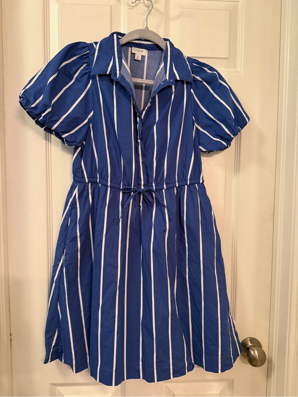 J. Crew Royal Blue and White Striped Cotton Shirt Dress